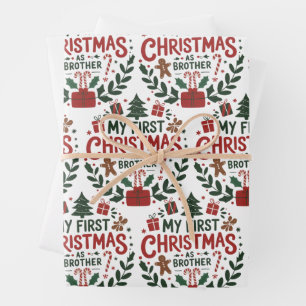 My First Christmas As Brother Family Matching Wrapping Paper Sheet