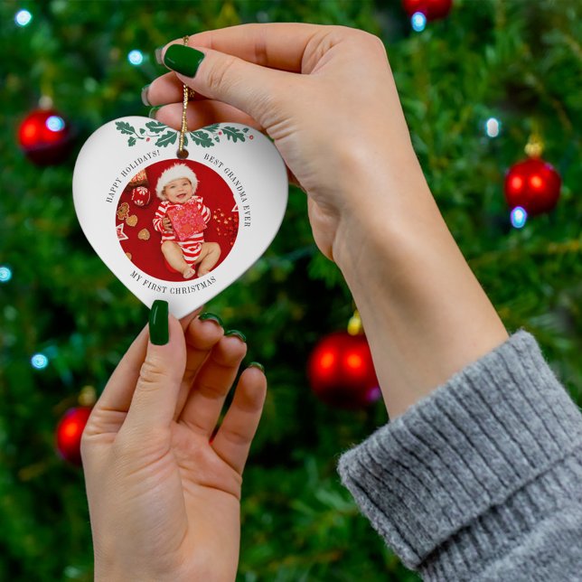 My First Christmas as Grandma Baby Photo Ceramic Ornament (Creator Uploaded)