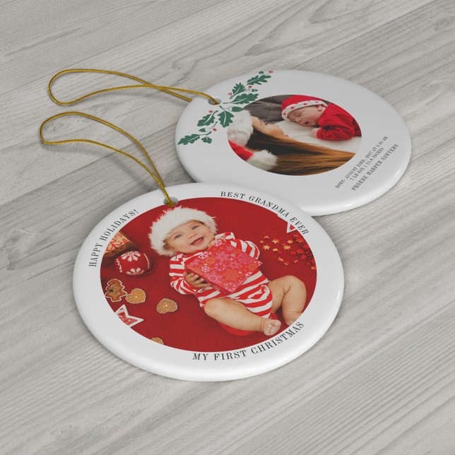 My First Christmas as Grandma Baby Photo Ceramic Ornament (Creator Uploaded)
