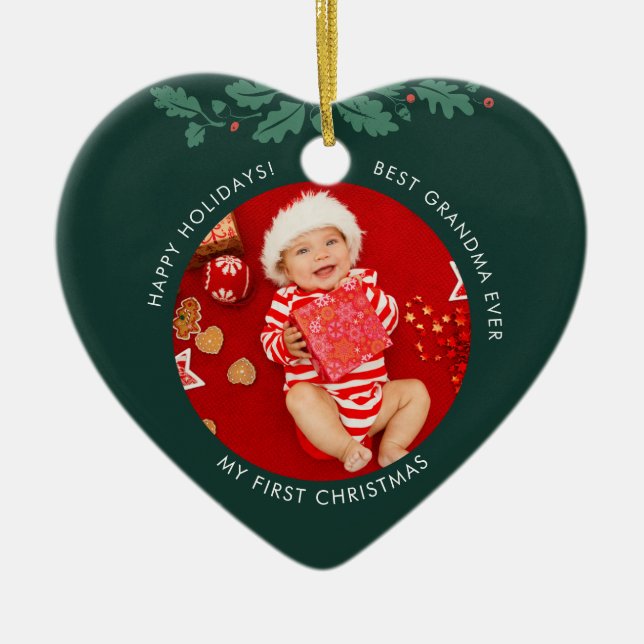 My First Christmas as Grandma Baby Photos Ceramic Ornament (Front)