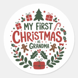 My First Christmas As Grandma Family Matching Classic Round Sticker