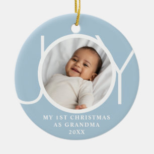 My First Christmas As Grandma Joy Photo Blue Ceramic Ornament