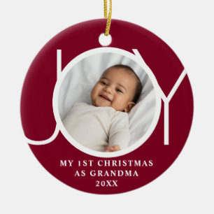 My First Christmas As Grandma Joy Photo Maroon Ceramic Ornament