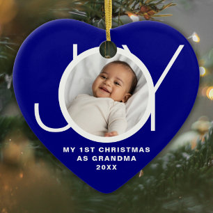 My First Christmas As Grandma Photo Blue Ceramic Ornament