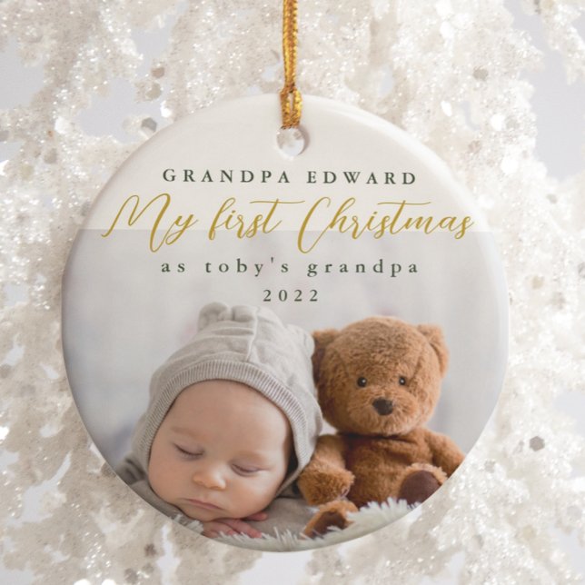 My First Christmas as Grandpa Photo and Year Ceramic Ornament (Creator Uploaded)