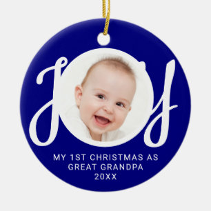My First Christmas As Great Grandpa Photo Blue Ceramic Ornament