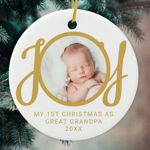 My First Christmas As Great Grandpa Photo Gold Ceramic Ornament
