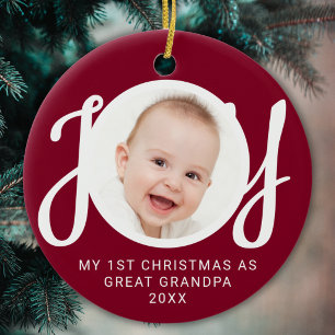 My First Christmas As Great Grandpa Photo Maroon Ceramic Ornament