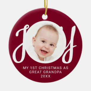 My First Christmas As Great Grandpa Photo Maroon Ceramic Ornament