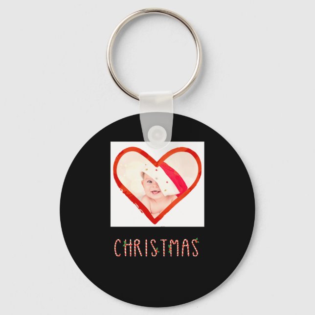 My First Christmas As Mom Love Heart Baby Photo  Key Ring (Front)