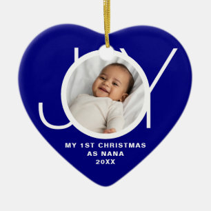 My First Christmas As Nana Photo Blue Ceramic Ornament