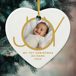 My First Christmas As Nana Photo Gold White Ceramic Ornament