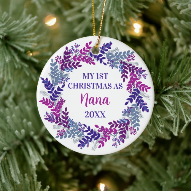 My First Christmas as Nana Year Purple Wreath Ceramic Ornament (Tree)