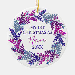 My First Christmas as Nana Year Purple Wreath Ceramic Ornament