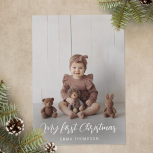 My First Christmas Baby 4 Photo  Modern Minimalist Holiday Card