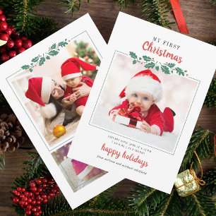 My First Christmas Baby Birth Photo Holiday Card