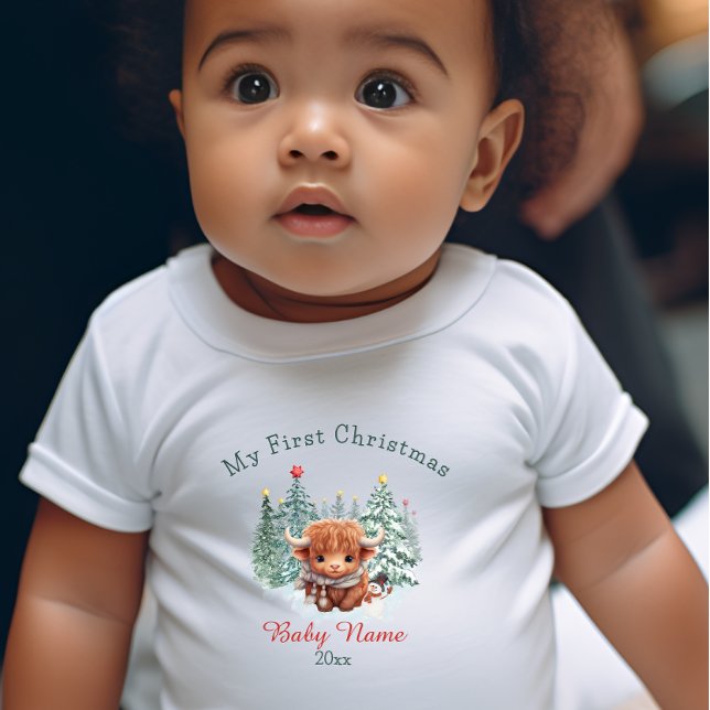 My First Christmas Baby Bison Custom Name Keepsake Baby Bodysuit (Creator Uploaded)