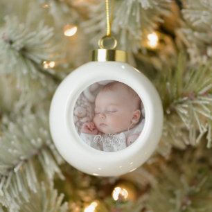 My First Christmas Baby Custom Photo Ceramic Ball Christmas Ornament