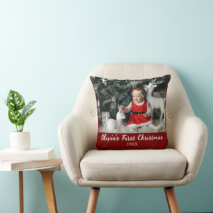 My First Christmas Baby Custom Photo Script Simple Cushion