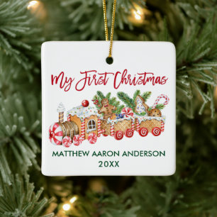 My First Christmas Baby Gingerbread Train Ceramic Ornament