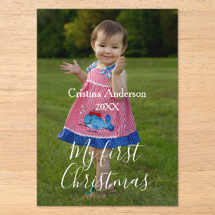 my first Christmas baby girl photo name year simpl Acrylic Invitations