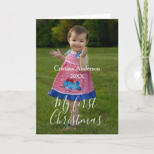my first Christmas baby girl photo name year simpl Card
