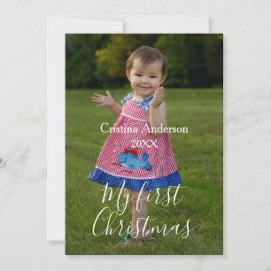 my first Christmas baby girl photo name year simpl Invitation