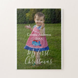 my first Christmas baby girl photo name year simpl Jigsaw Puzzle