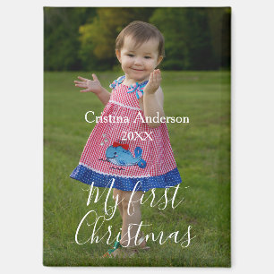 my first Christmas baby girl photo name year simpl Magnet