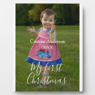 my first Christmas baby girl photo name year simpl Plaque