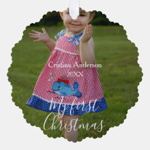 my first Christmas baby girl photo name year simpl Tree Decoration Card