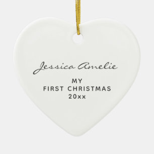 My First Christmas Baby Name Script Heart White Ceramic Ornament