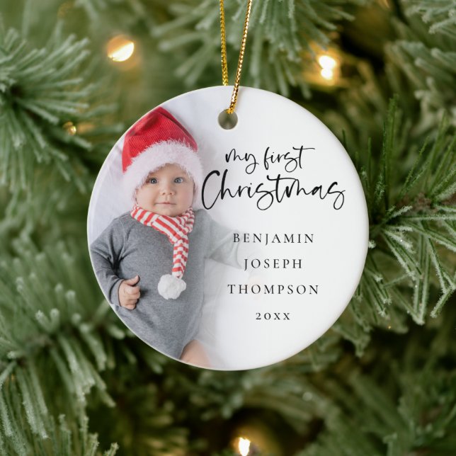 My First Christmas Baby Name Year 2 Photos  Ceramic Ornament (Tree)