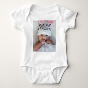 My first Christmas baby photo add name year modern Bodysuit