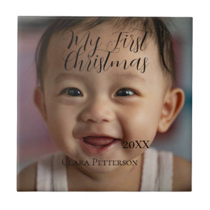 My first Christmas baby photo add name year modern Ceramic Tile