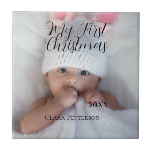 My first Christmas baby photo add name year modern Ceramic Tile