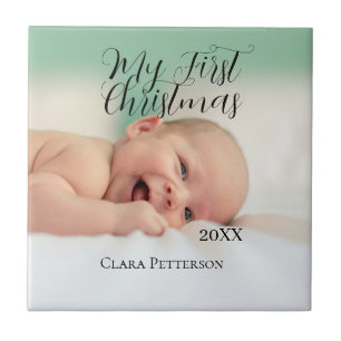 My first Christmas baby photo add name year modern Ceramic Tile