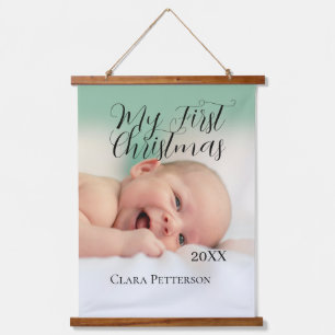 My first Christmas baby photo add name year modern Hanging Tapestry