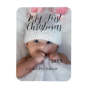 My first Christmas baby photo add name year modern Magnet