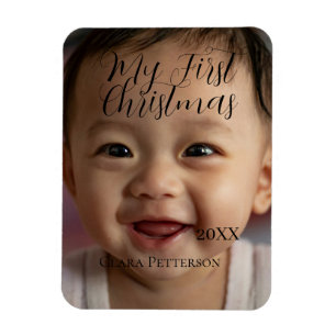 My first Christmas baby photo add name year modern Magnet