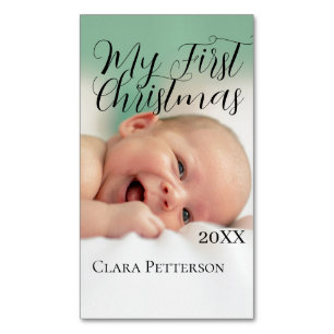 My first Christmas baby photo add name year modern Magnetic Business Card