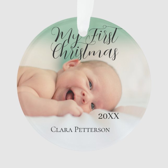 My first Christmas baby photo add name year modern Ornament (Front)