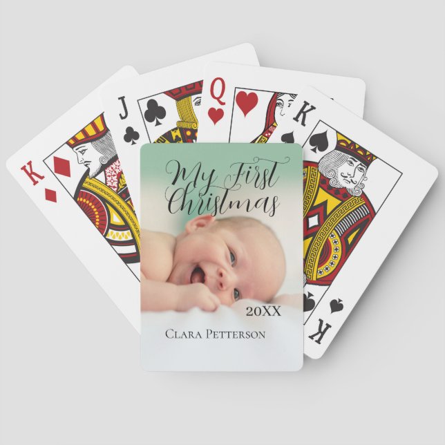 My first Christmas baby photo add name year modern Playing Cards (Back)