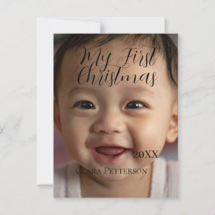 My first Christmas baby photo add name year modern Postcard