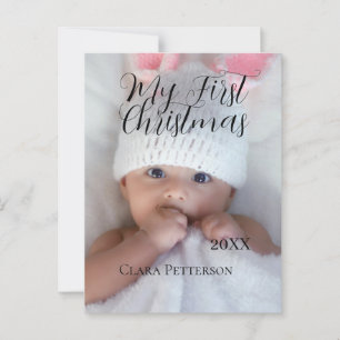 My first Christmas baby photo add name year modern Postcard