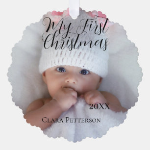 My first Christmas baby photo add name year modern Tree Decoration Card