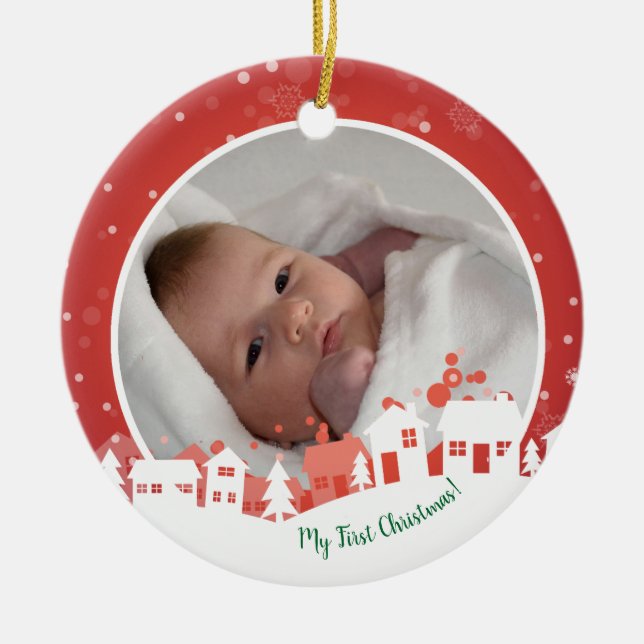 My First Christmas baby photo Ceramic Ornament (Front)