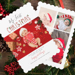 My First Christmas Baby Photo Collage Holiday Card<br><div class="desc">Our red first Christmas baby photo collage holiday card is the perfect holiday greeting to family and friends. The design features red and black typography featuring a candy cane style lettering. Personalise the card with you baby's photos,  and your holiday message by using the "Personalise" button.</div>