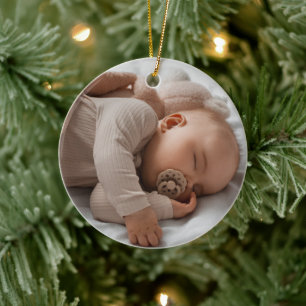 My First Christmas Baby Photo Elegant Script Ceramic Ornament