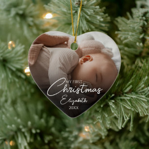 My First Christmas Baby Photo Elegant Script Ceramic Ornament